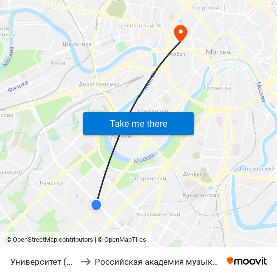 Университет (Universitet) to Российская академия музыки имени Гнесиных map