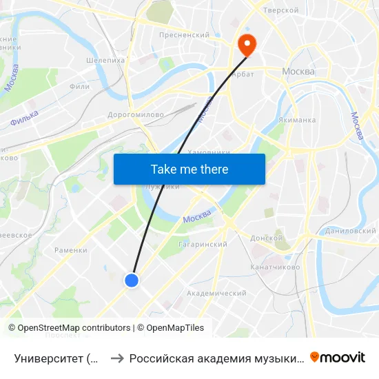 Университет (Universitet) to Российская академия музыки имени Гнесиных map