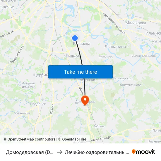 Домодедовская (Domodedovskaya) to Лечебно оздоровительный комплекс ""Бобер"" map