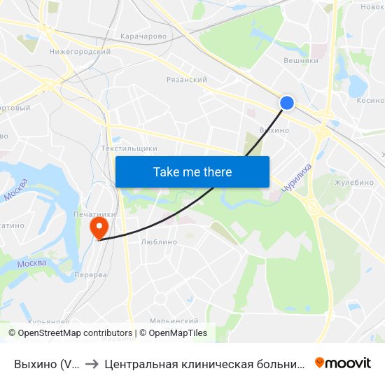 Выхино (Vykhino) to Центральная клиническая больница №6 ОАО ""РЖД"" map