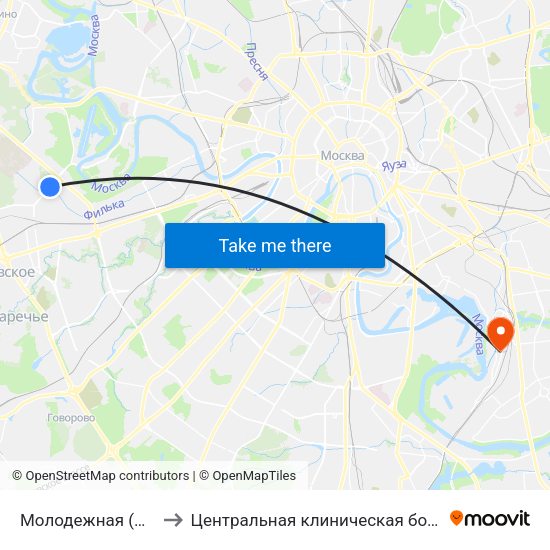 Молодежная (Molodezhnaya) to Центральная клиническая больница №6 ОАО ""РЖД"" map