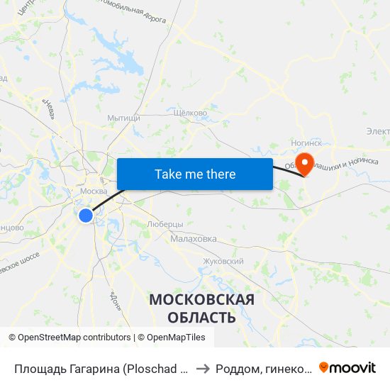 Площадь Гагарина (Ploschad Gagarina) to Роддом, гинекология map