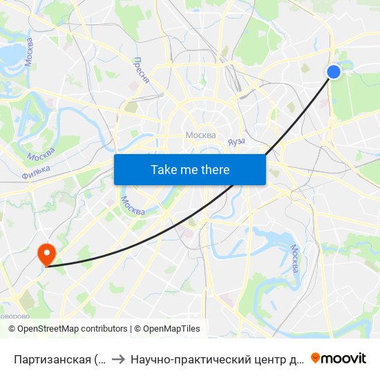 Партизанская (Partizanskaya) to Научно-практический центр детской психоневрологии map