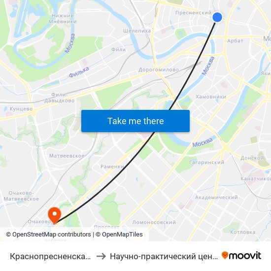 Краснопресненская (Krasnopresnenskaya) to Научно-практический центр детской психоневрологии map