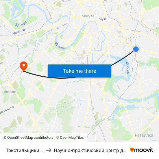 Текстильщики (Tekstilschiki) to Научно-практический центр детской психоневрологии map