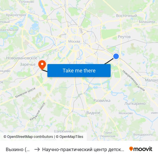 Выхино (Vykhino) to Научно-практический центр детской психоневрологии map