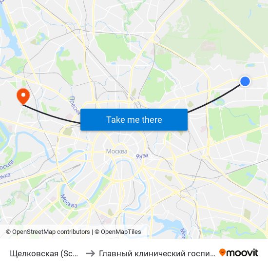 Щелковская (Schelkovskaya) to Главный клинический госпиталь МВД России map