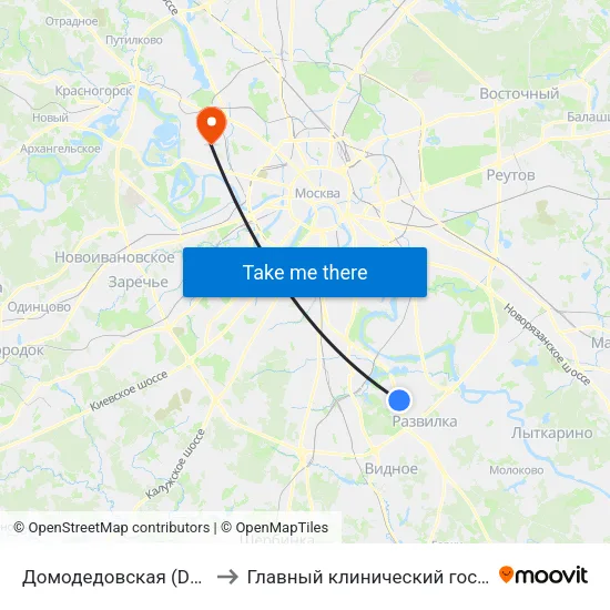 Домодедовская (Domodedovskaya) to Главный клинический госпиталь МВД России map