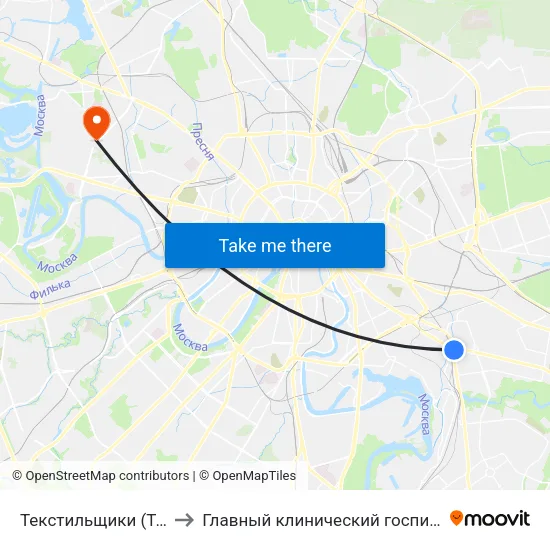 Текстильщики (Tekstilschiki) to Главный клинический госпиталь МВД России map
