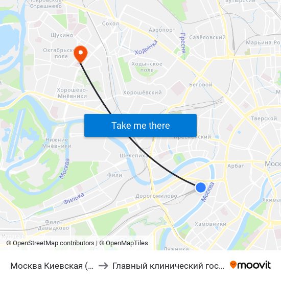 Москва Киевская (Kievsky Station) to Главный клинический госпиталь МВД России map