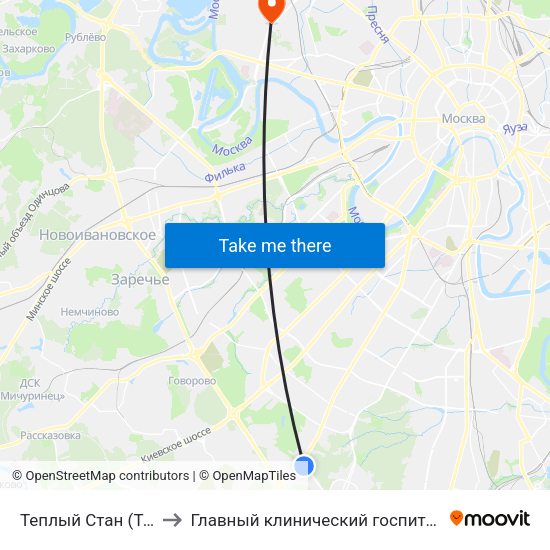 Теплый Стан (Teply Stan) to Главный клинический госпиталь МВД России map