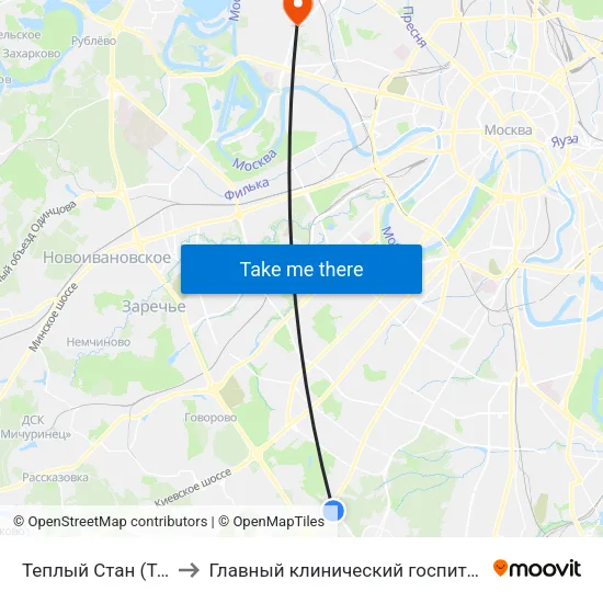 Теплый Стан (Teply Stan) to Главный клинический госпиталь МВД России map