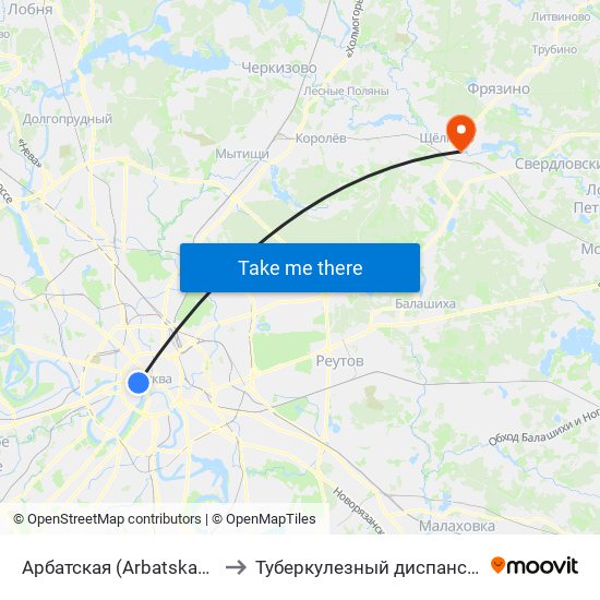 Арбатская (Arbatskaya) to Туберкулезный диспансер map