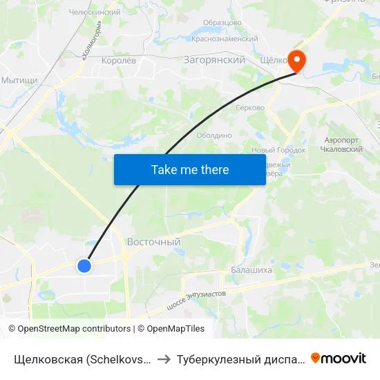 Щелковская (Schelkovskaya) to Туберкулезный диспансер map