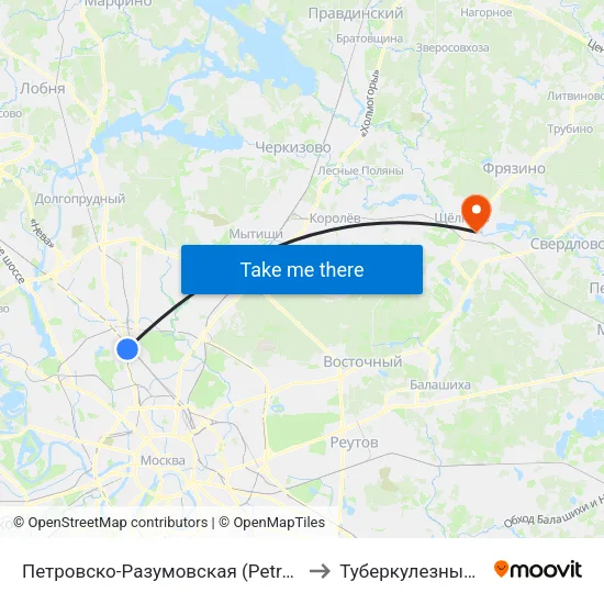 Петровско-Разумовская (Petrovsko-Razumovskaya) to Туберкулезный диспансер map
