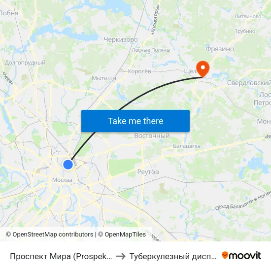 Проспект Мира (Prospekt Mira) to Туберкулезный диспансер map