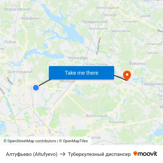 Алтуфьево (Altufyevo) to Туберкулезный диспансер map
