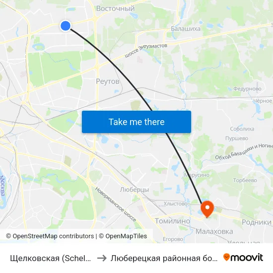 Щелковская (Schelkovskaya) to Люберецкая районная больница № 1 map