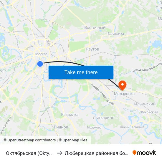 Октябрьская (Oktyabrskaya) to Люберецкая районная больница № 1 map