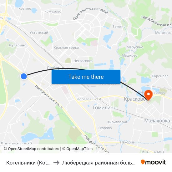 Котельники (Kotelniki) to Люберецкая районная больница № 1 map
