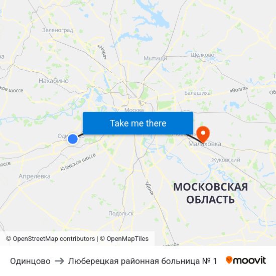 Одинцово to Люберецкая районная больница № 1 map