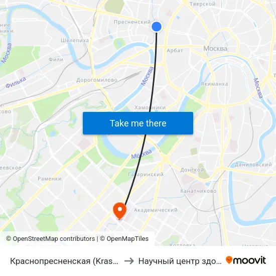 Краснопресненская (Krasnopresnenskaya) to Научный центр здоровья детей map