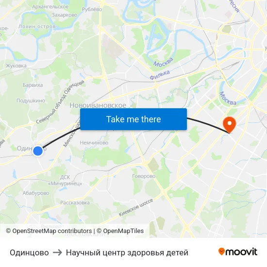 Одинцово to Научный центр здоровья детей map