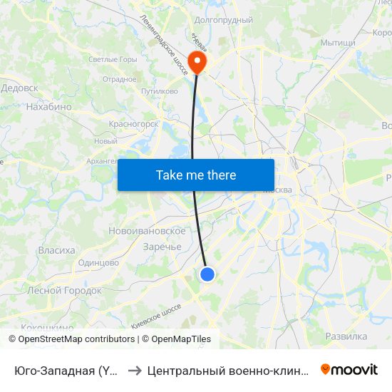 Юго-Западная (Yugo-Zapadnaya) to Центральный военно-клинический госпиталь №6 map