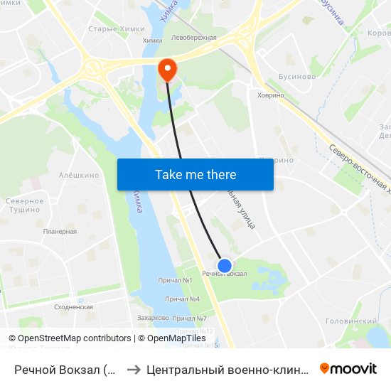 Речной Вокзал (Rechnoy Vokzal) to Центральный военно-клинический госпиталь №6 map