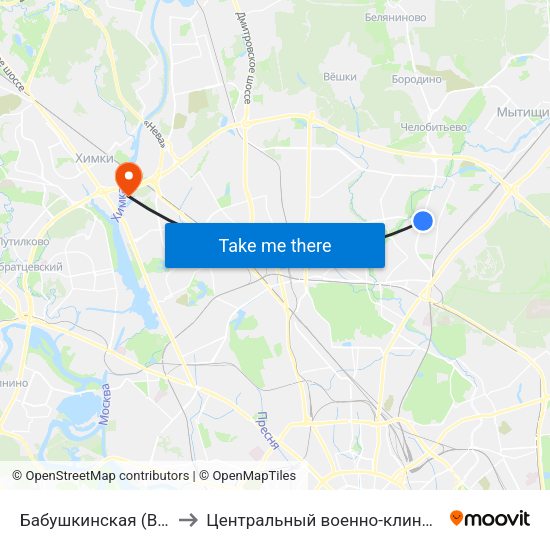 Бабушкинская (Babushkinskaya) to Центральный военно-клинический госпиталь №6 map