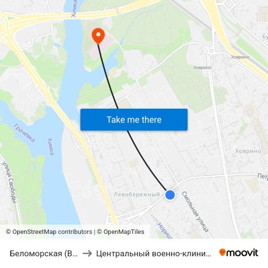 Беломорская (Belomorskaya) to Центральный военно-клинический госпиталь №6 map