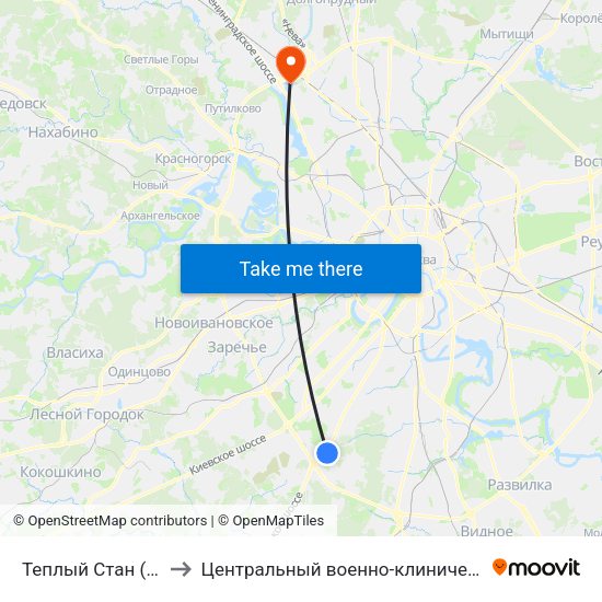 Теплый Стан (Teply Stan) to Центральный военно-клинический госпиталь №6 map