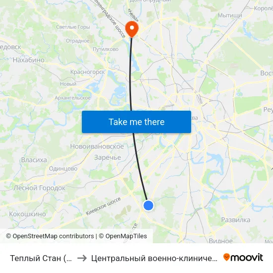 Теплый Стан (Teply Stan) to Центральный военно-клинический госпиталь №6 map