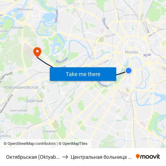 Октябрьская (Oktyabrskaya) to Центральная больница МВД РФ map