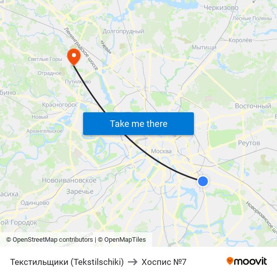 Текстильщики (Tekstilschiki) to Хоспис №7 map