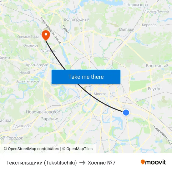 Текстильщики (Tekstilschiki) to Хоспис №7 map