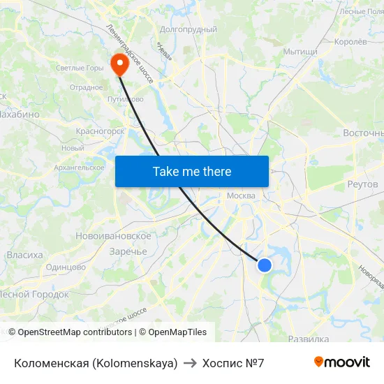 Коломенская (Kolomenskaya) to Хоспис №7 map
