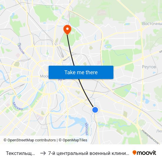 Текстильщики (Tekstilschiki) to 7-й центральный военный клинический авиационный госпиталь МО РФ map