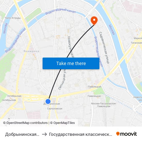 Добрынинская (Dobryninskaya) to Государственная классическая академия им. Маймонида map
