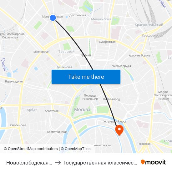 Новослободская (Novoslobodskaya) to Государственная классическая академия им. Маймонида map