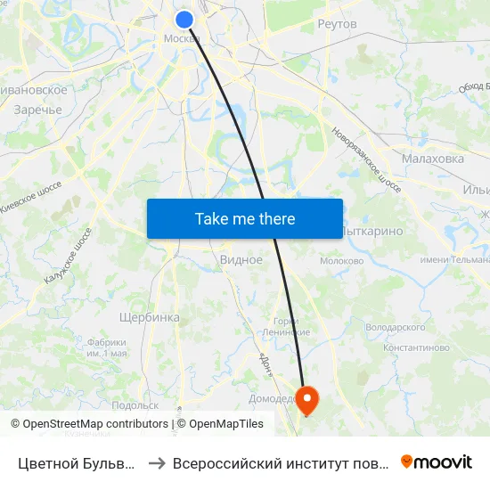 Цветной Бульвар (Tsvetnoy Bulvar) to Всероссийский институт повышения квалификации МВД РФ map