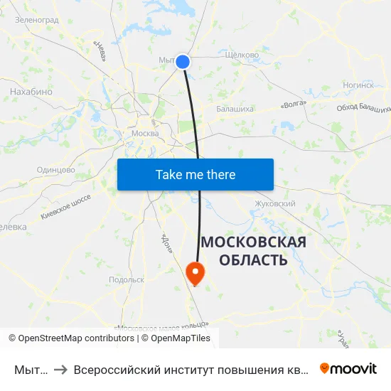 Мытищи to Всероссийский институт повышения квалификации МВД РФ map