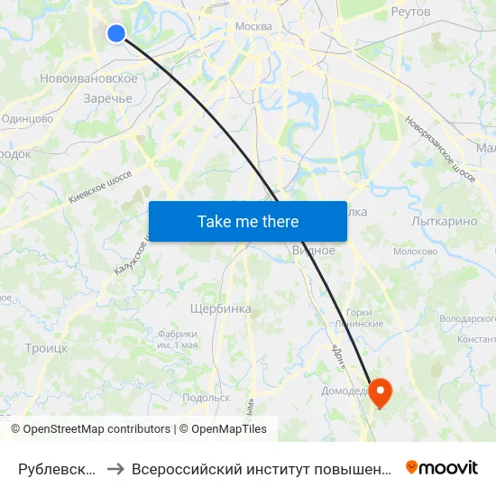 Рублевское Шоссе to Всероссийский институт повышения квалификации МВД РФ map