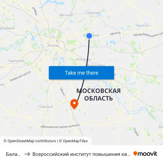 Балашиха to Всероссийский институт повышения квалификации МВД РФ map