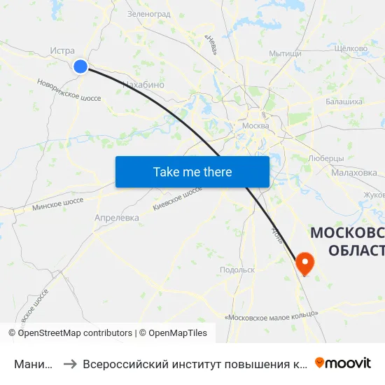Манихино-1 to Всероссийский институт повышения квалификации МВД РФ map