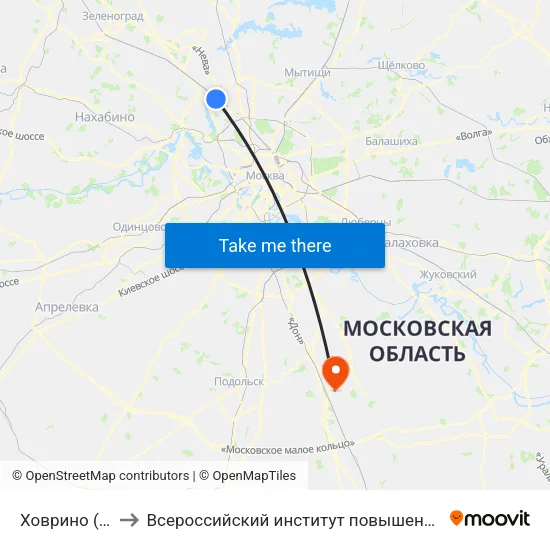 Ховрино (Khovrino) to Всероссийский институт повышения квалификации МВД РФ map