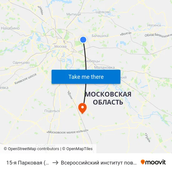 15-я Парковая (ул. Первомайская) to Всероссийский институт повышения квалификации МВД РФ map