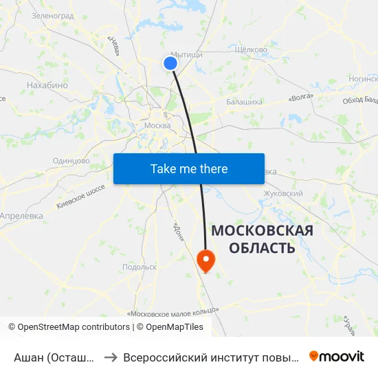 Ашан (Осташковское шоссе) to Всероссийский институт повышения квалификации МВД РФ map