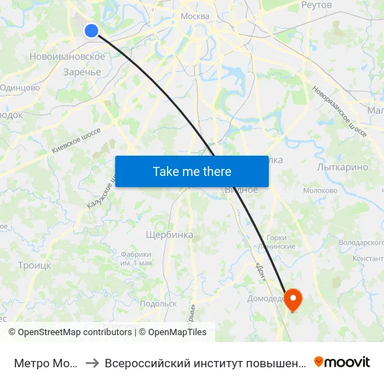 Метро Молодёжная to Всероссийский институт повышения квалификации МВД РФ map