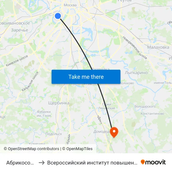 Абрикосовский пер. to Всероссийский институт повышения квалификации МВД РФ map